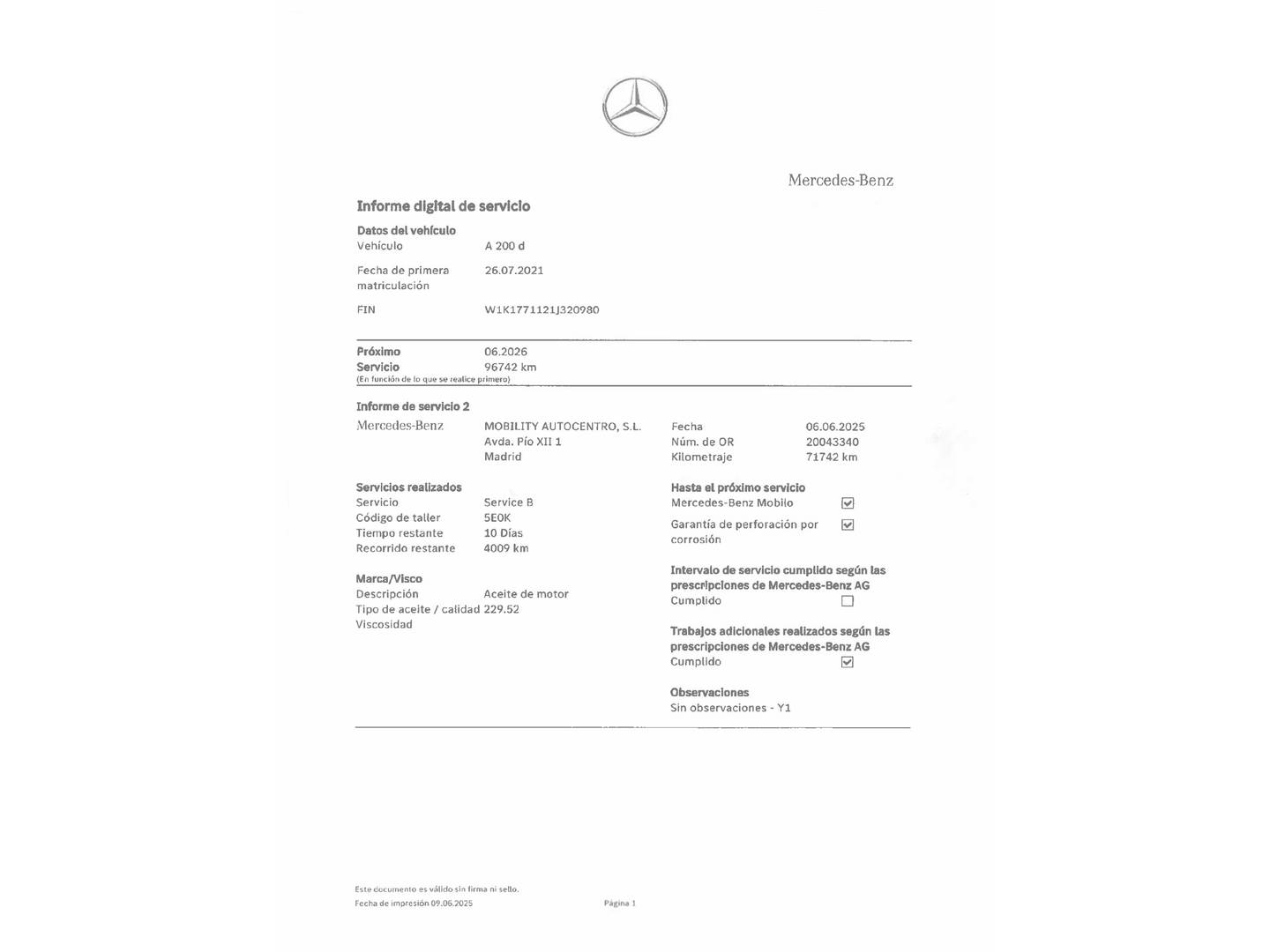 Foto del mantenimiento del Mercedes Clase A Mercedes-Benz Clase A 200 d Sedán (150 CV) Pack AMG