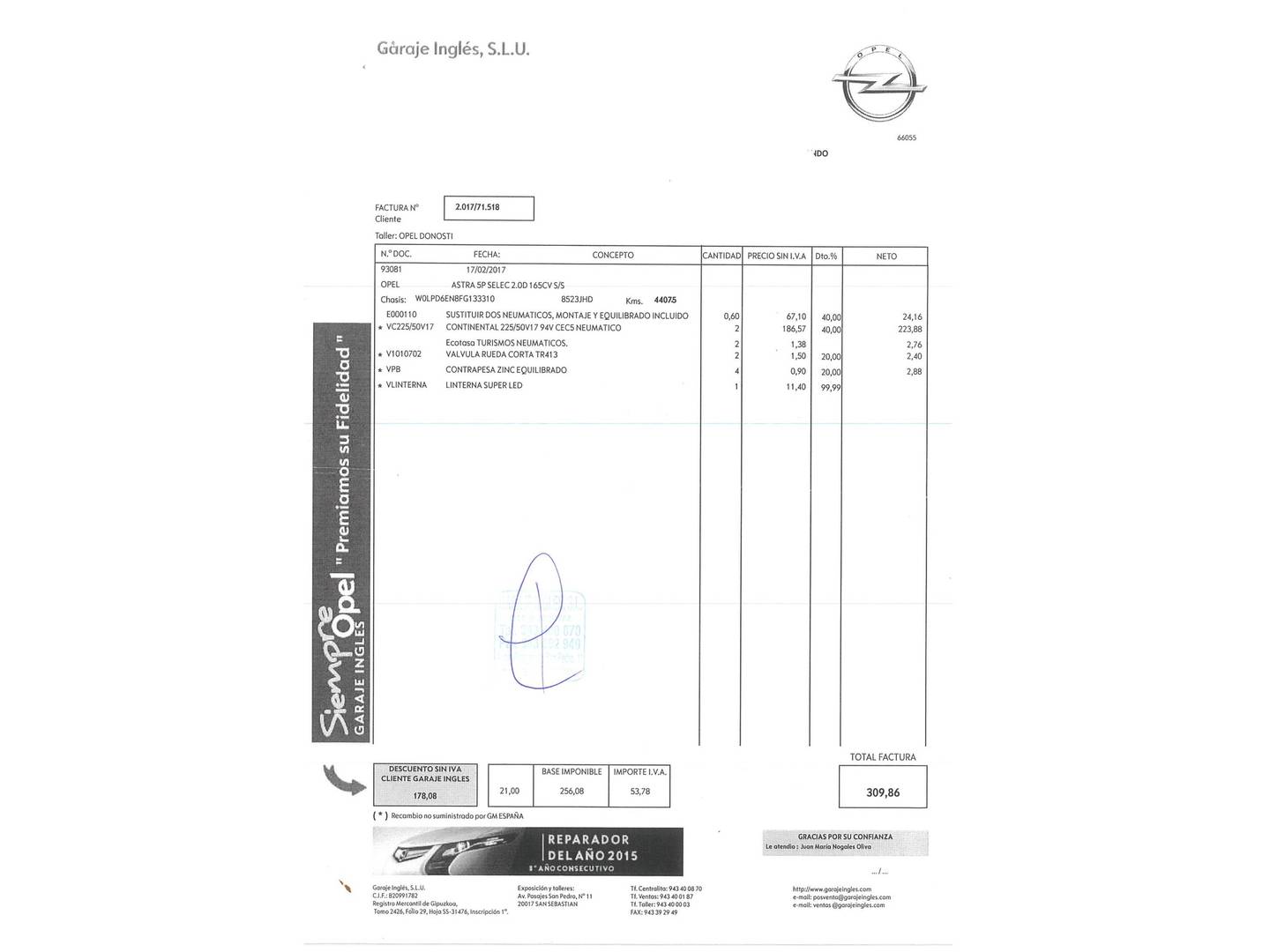 Foto del mantenimiento del Opel Astra Opel Astra 2.0 CDTi S&S Selective (165 CV)