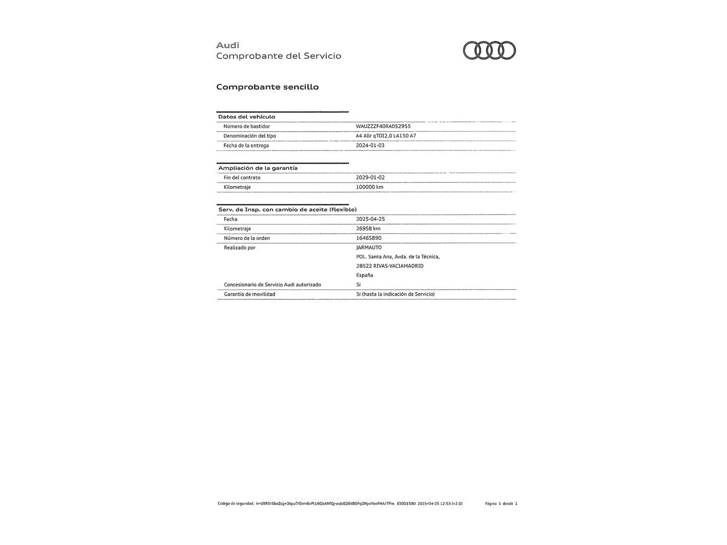 Foto del mantenimiento del Audi A4 Allroad Quattro Audi A4 Allroad 40 TDI Quattro (204 CV) S Tronic