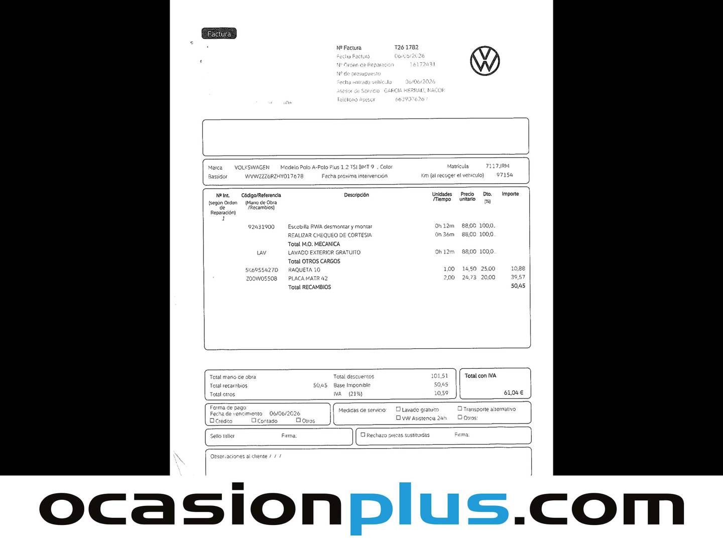 Foto del mantenimiento del Volkswagen Polo Volkswagen Polo A-Polo Plus 1.2 TSI BMT (90 CV)