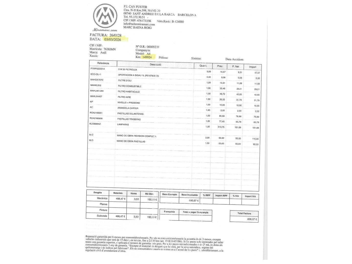 Foto del mantenimiento del Audi A4 Audi A4 sport edition 2.0 TDI (150 CV) Pack S Line
