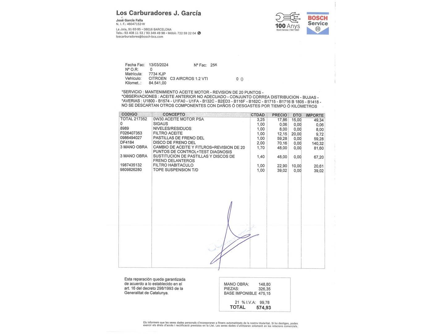 Foto del mantenimiento del Citroën C3 Aircross Citroën C3 Aircross PureTech 82 Feel (82 CV)