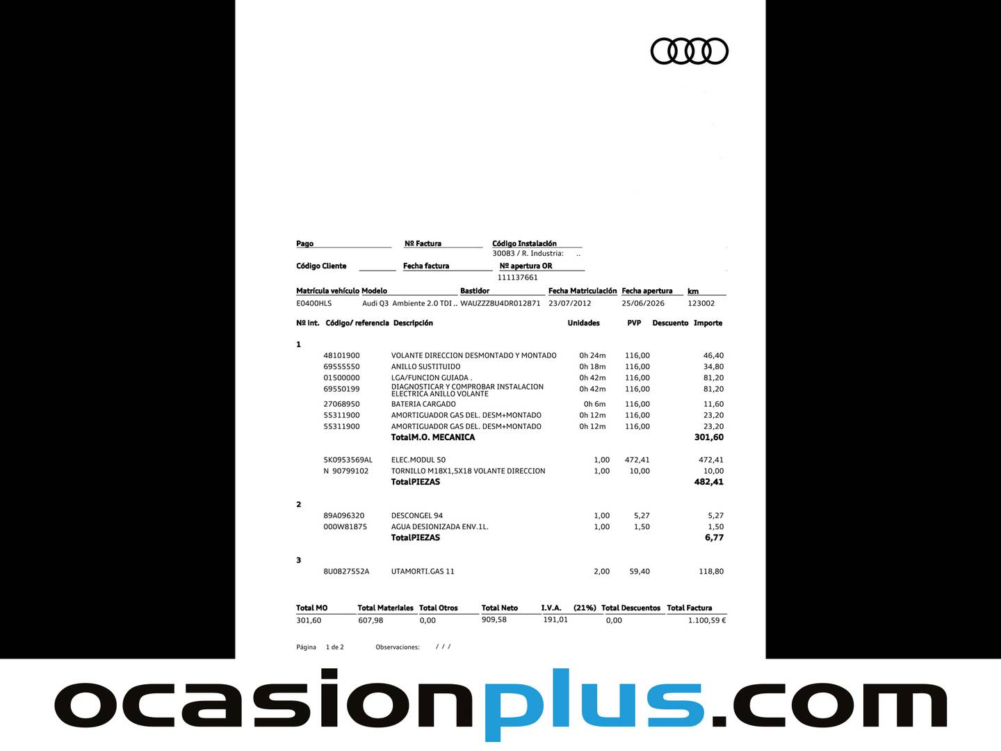 Foto del mantenimiento del Audi Q3 Audi Q3 Ambiente 2.0 TDI quattro (177 CV) S tronic