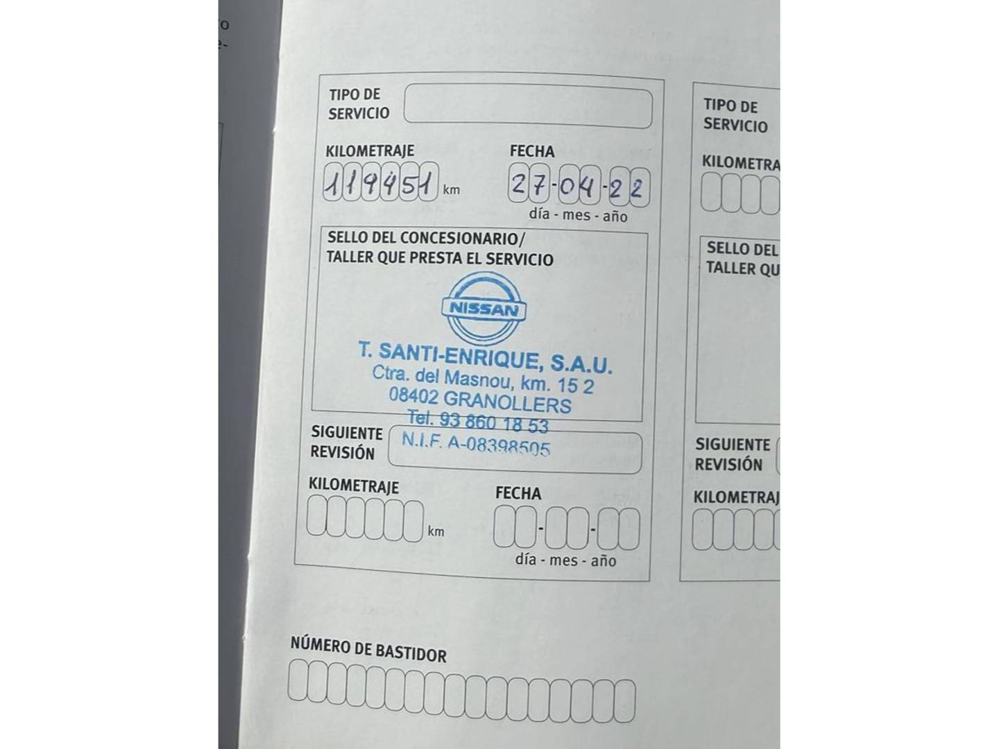 Foto del mantenimiento del Nissan X-TRAIL Nissan X-Trail dCi 130 Tekna (130 CV) 7 plazas