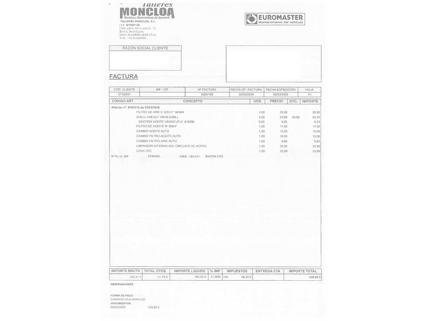 Foto del mantenimiento del Mazda CX-5 Mazda CX-5 2.2 DE Style 2WD (150 CV)