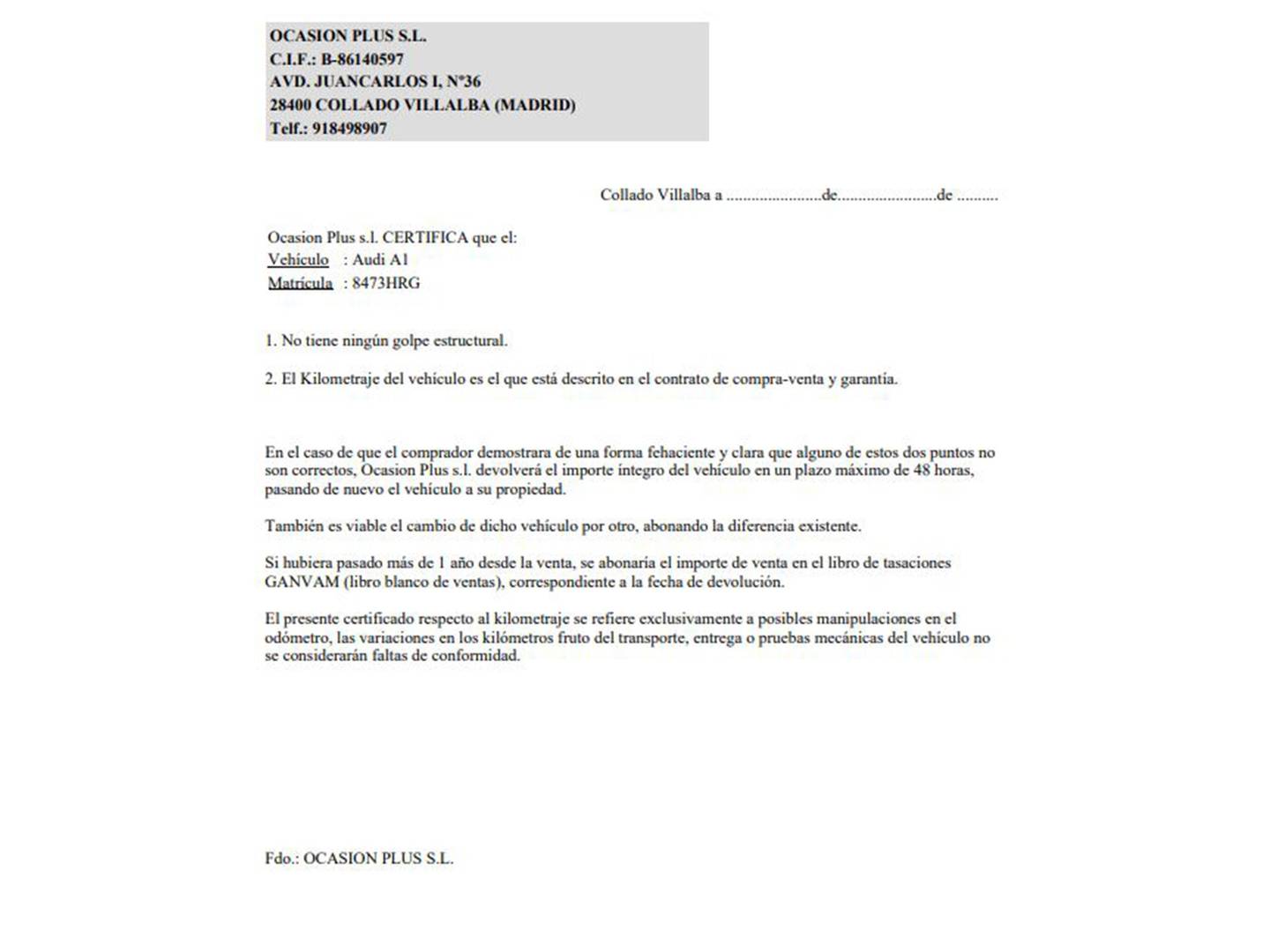 Foto del certificado del Audi A1 Audi A1 Sportback Adrenalin 1.6 TDI  Pack S-line (90 CV)