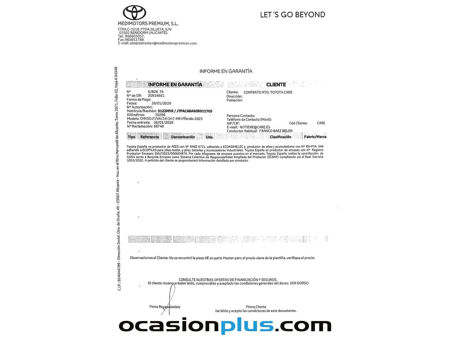 Foto del mantenimiento del Toyota C-HR Toyota C-HR 200H GR Sport AWD-i (196 CV)