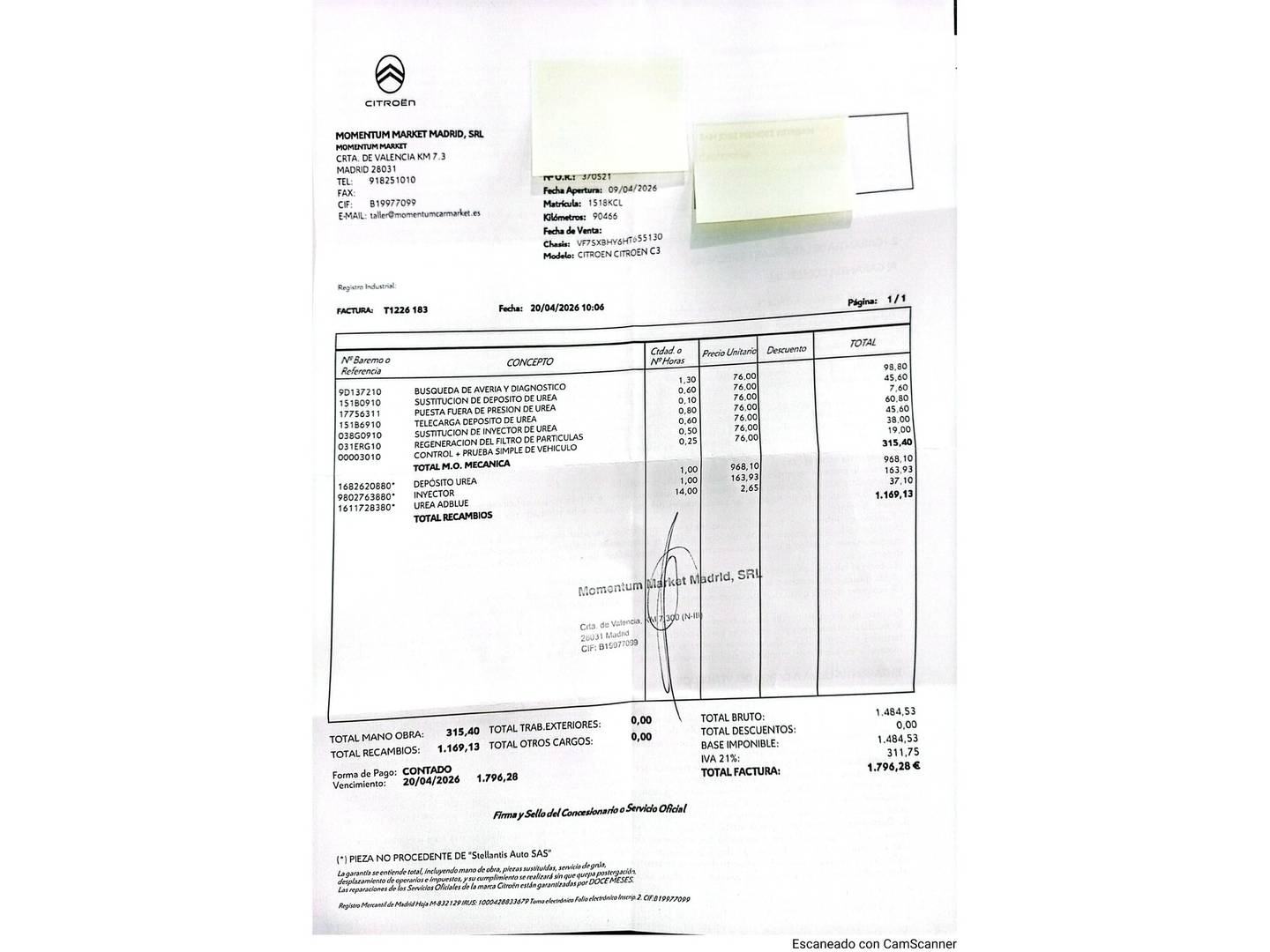 Foto del mantenimiento del Citroën C3 Citroën C3 BlueHDi 100 S&S FEEL (99 CV)