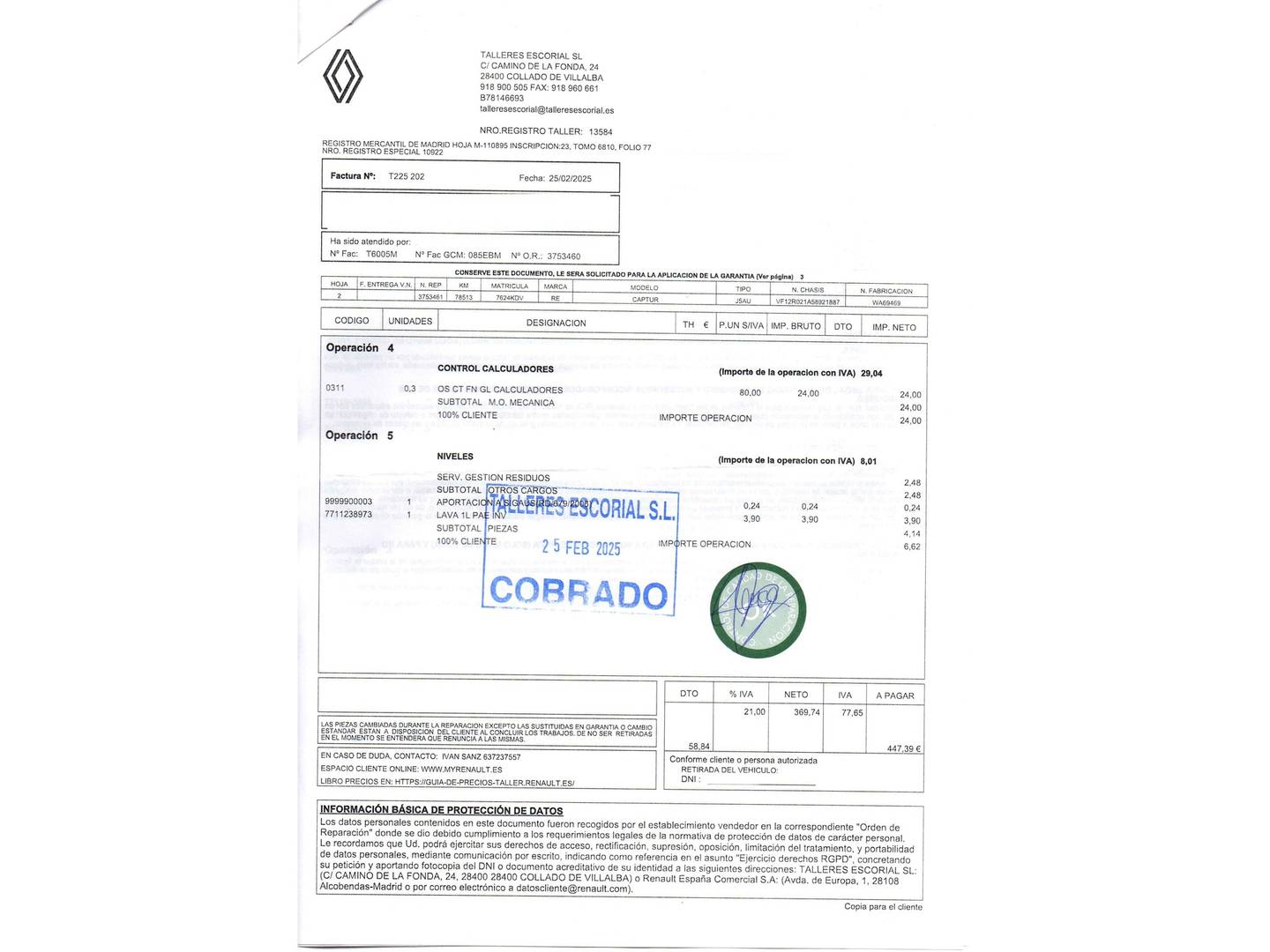 Foto del mantenimiento del Renault Captur Renault Captur Xmod Energy TCe (120 CV) EDC