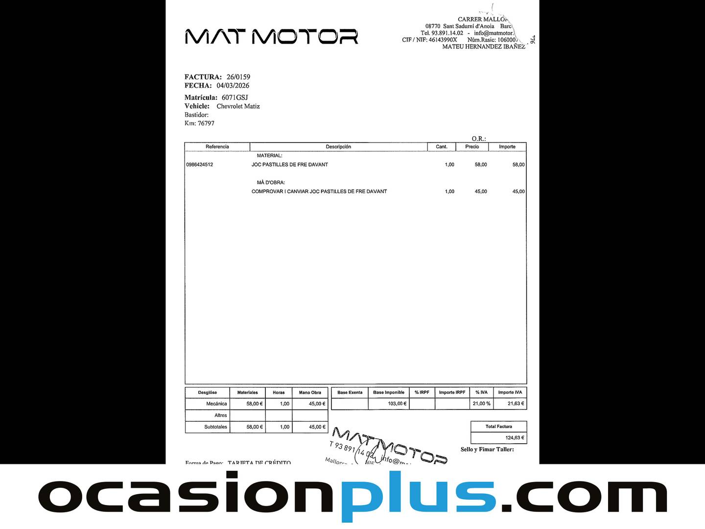 Foto del mantenimiento del Chevrolet Matiz Chevrolet Matiz 1.0 S (65 CV)