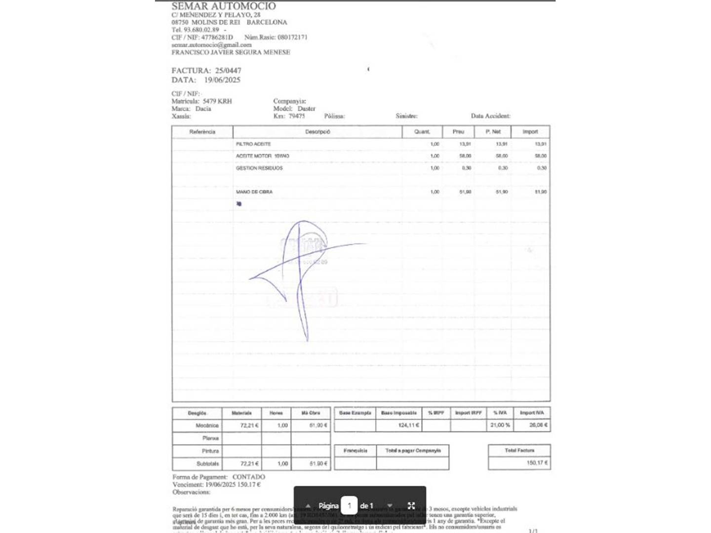 Foto del mantenimiento del Dacia Duster Dacia Duster Essential 1.6 (115 CV) 4X2