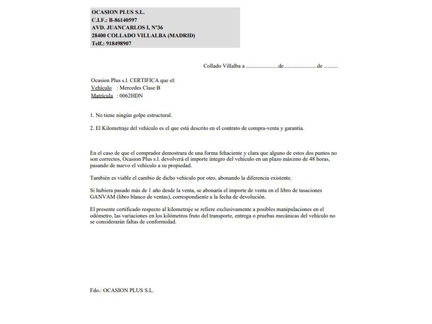 Foto del certificado del Mercedes Clase B Mercedes Clase B B 180 CDI (109 CV)