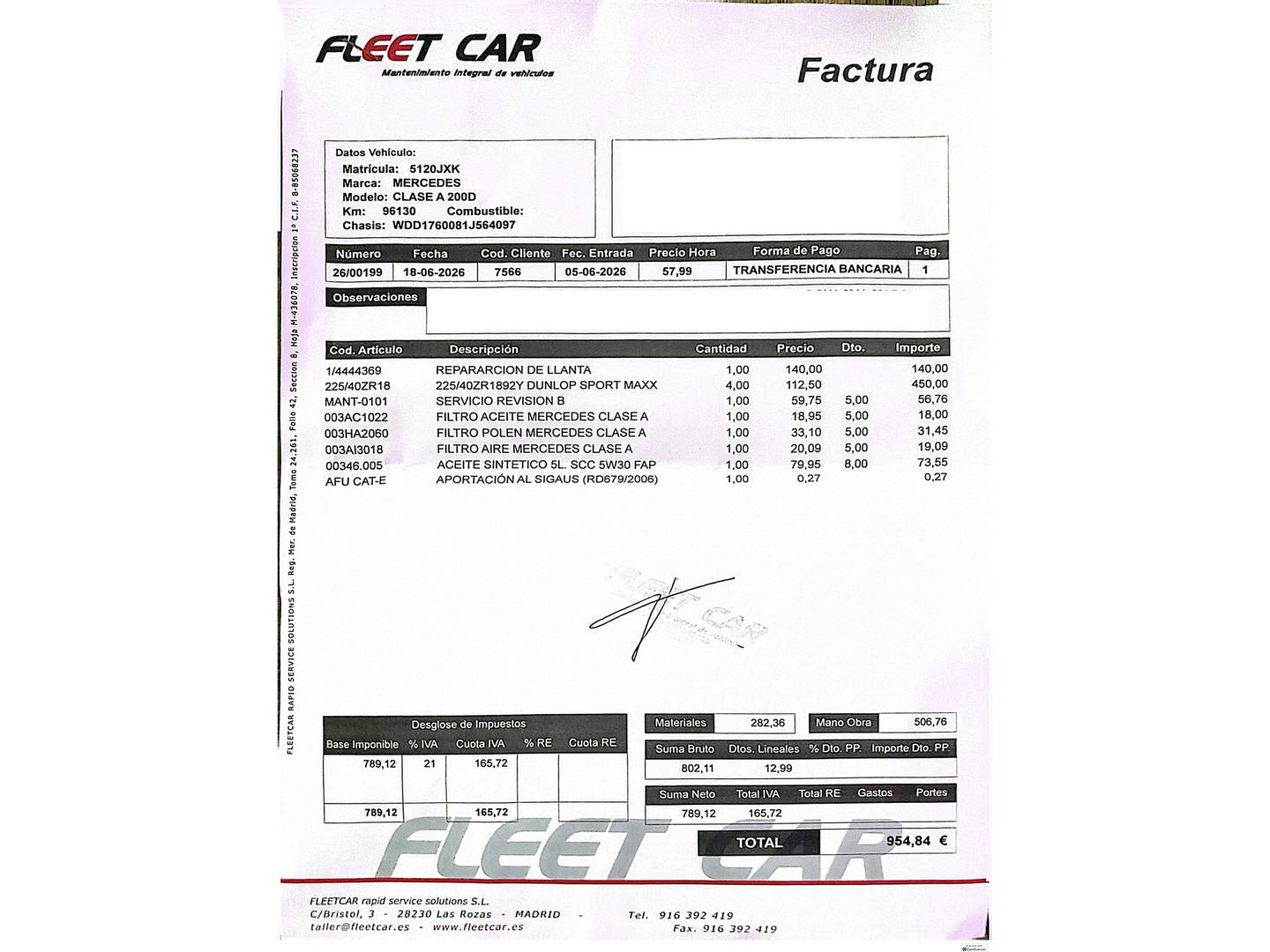 Foto del mantenimiento del Mercedes Clase A Mercedes Clase A 200 d (136 CV) Pack AMG