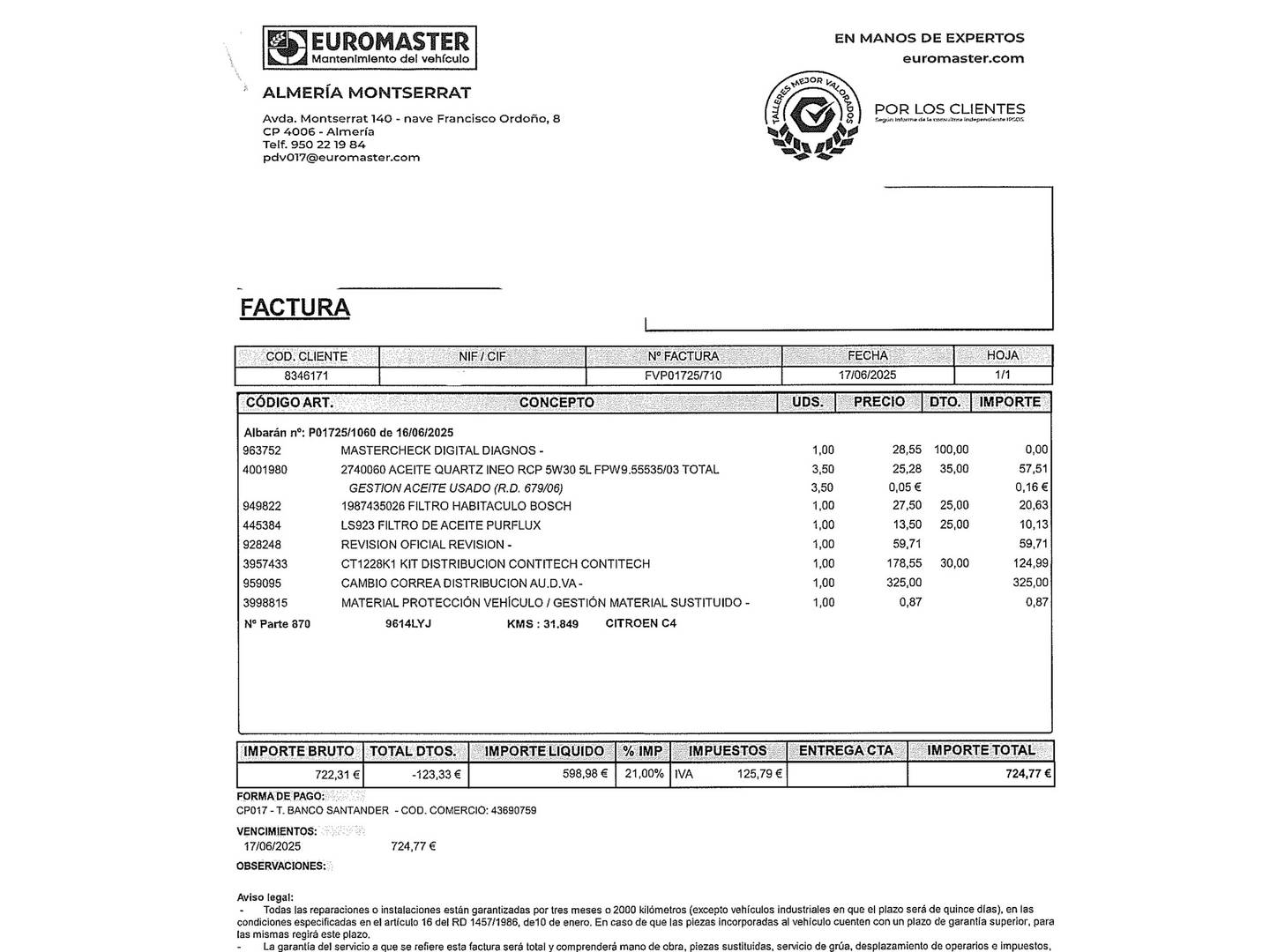 Foto del mantenimiento del Citroën Grand C4 Spacetourer Citroën Grand C4 Spacetourer PureTech 130 S&S 6v C-Series (131 CV) 7 Plazas