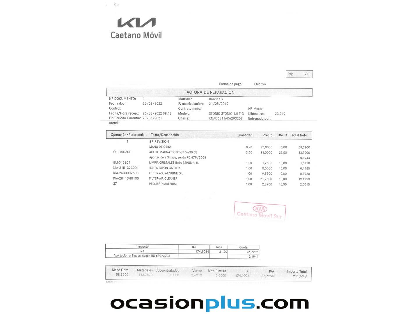 Foto del mantenimiento del KIA Stonic KIA Stonic 1.0 T-GDi Drive (100 CV)