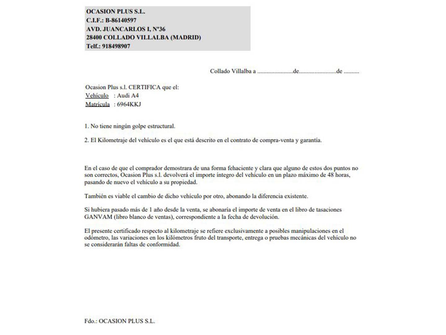Foto del certificado del Audi A4 Allroad Quattro Audi A4 Allroad 2.0 TDI quattro (163 CV) S tronic