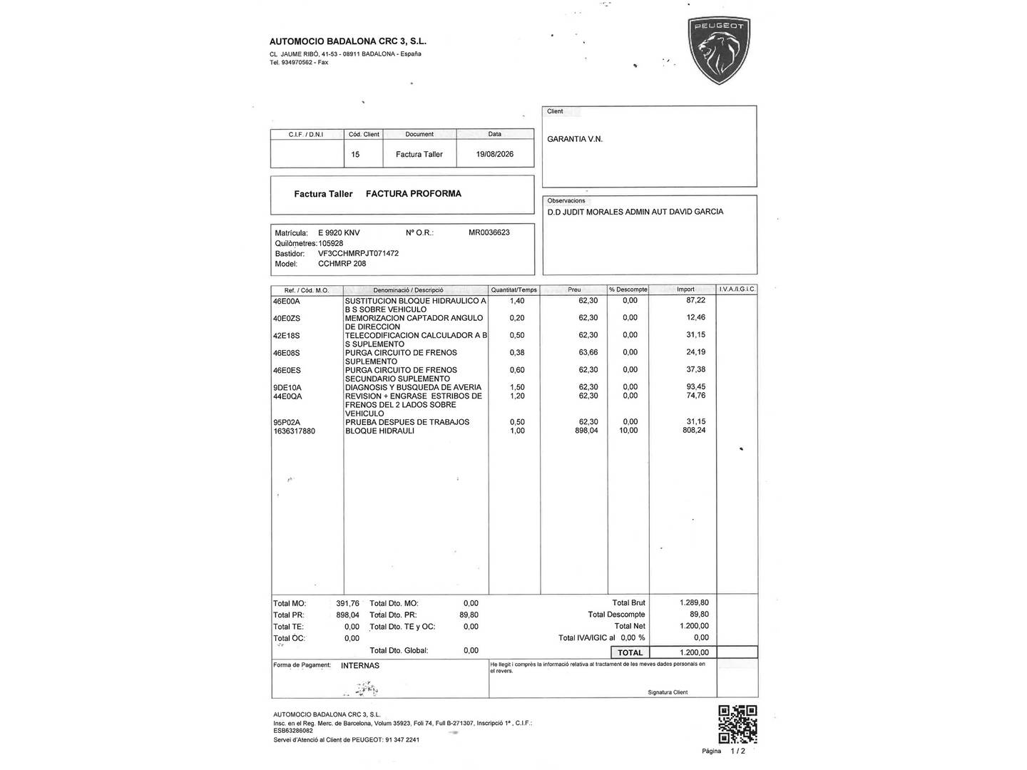 Foto del mantenimiento del Peugeot 208 Peugeot 208 PureTech Signature (82 CV)