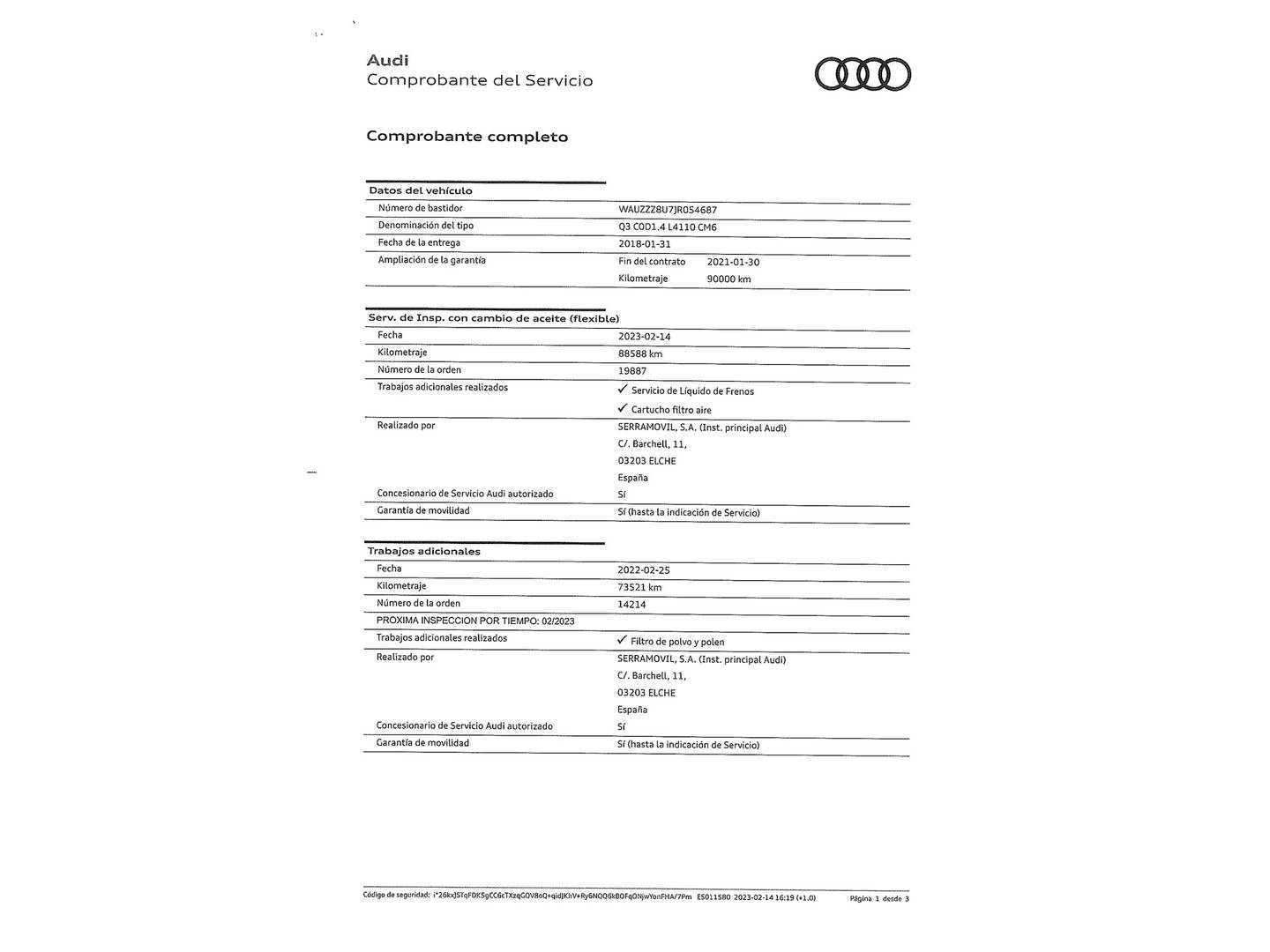 Foto del mantenimiento del Audi Q3 Audi Q3 design edition 1.4 TFSI ultra CoD (150 CV)