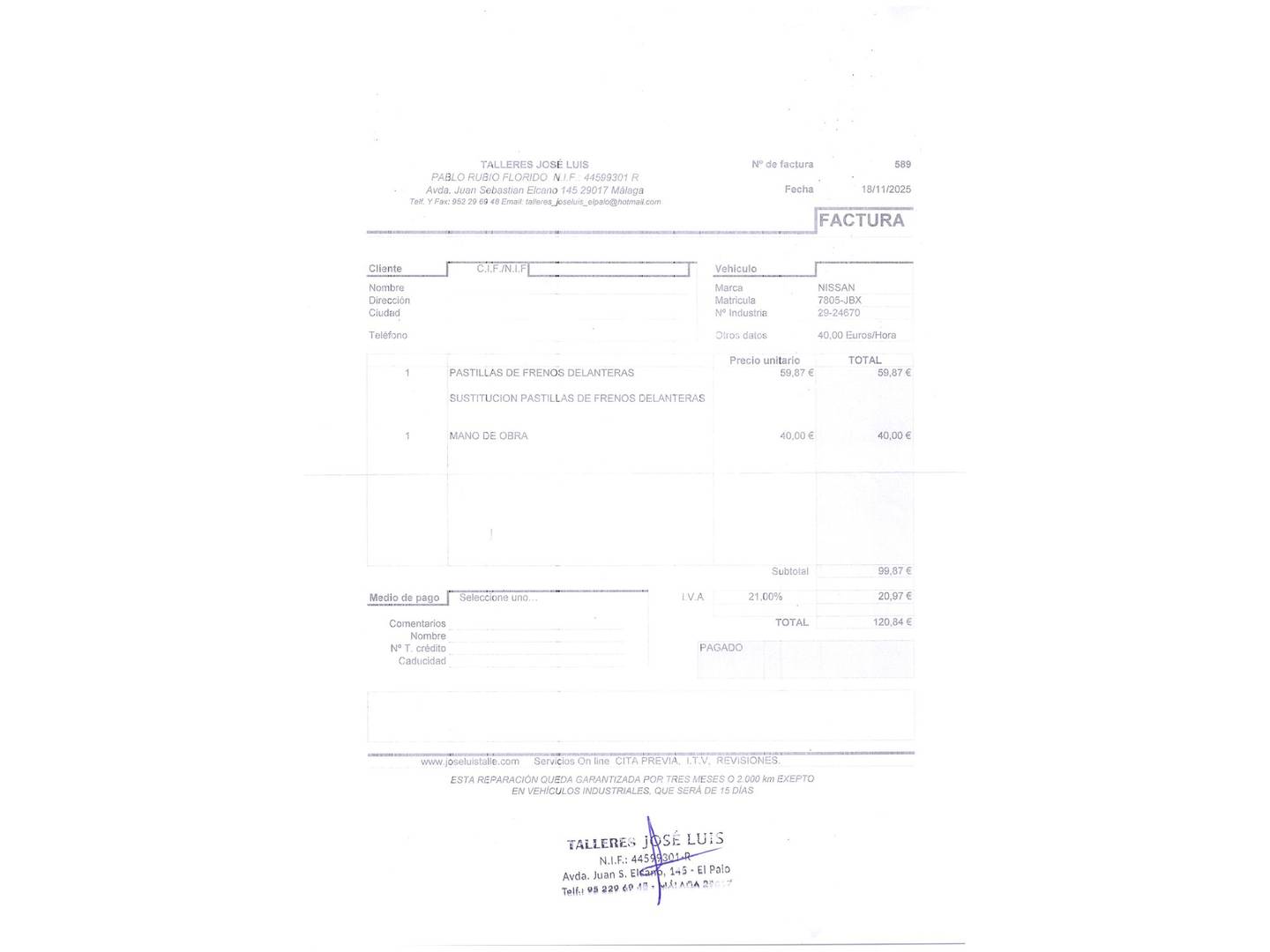 Foto del mantenimiento del Nissan JUKE Nissan Juke dCi 110 Acenta 4x2 (110 CV)