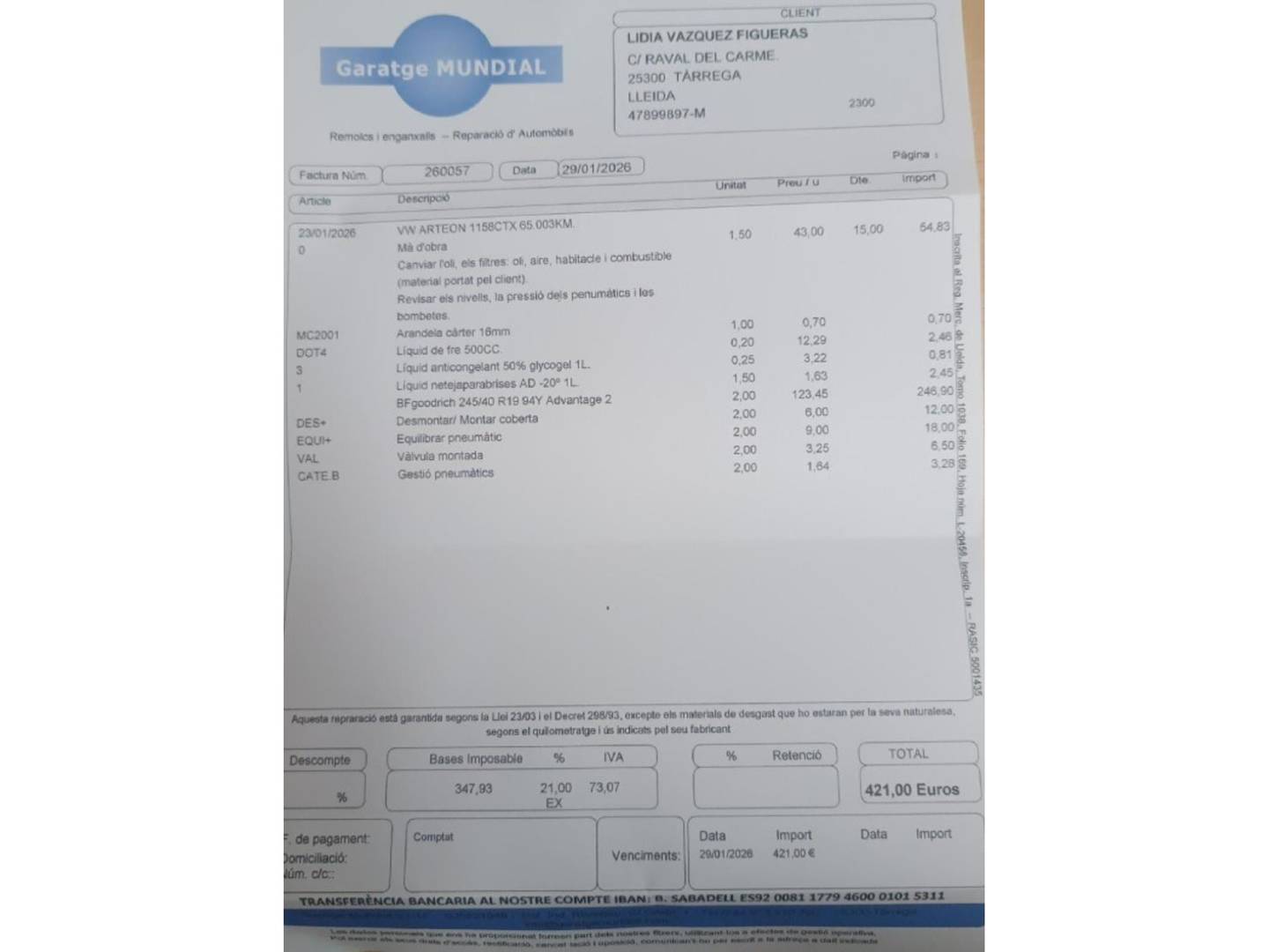 Foto del mantenimiento del Volkswagen Arteon Volkswagen Arteon R-Line 2.0 TDI  (150 CV) DSG