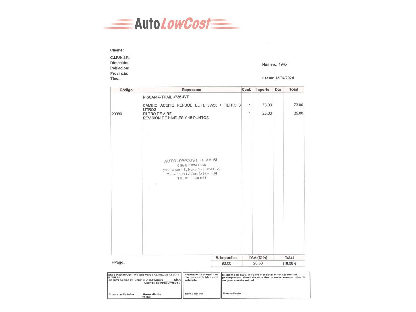 Foto del mantenimiento del Nissan X-TRAIL Nissan X-Trail dCi 130 N-Connecta (130 CV)