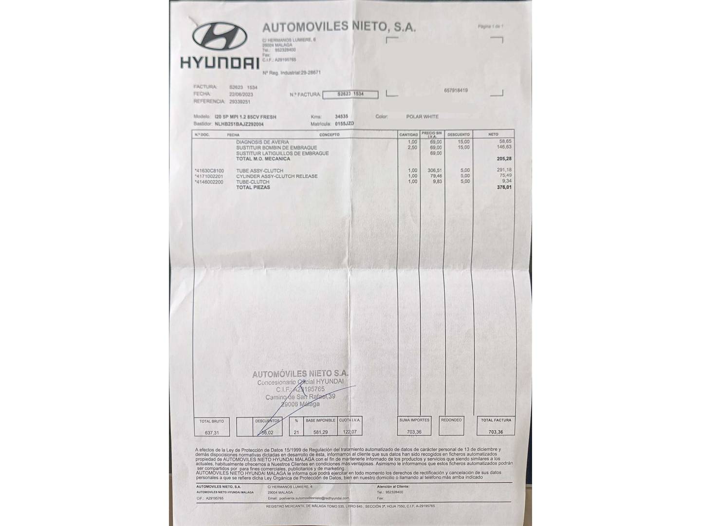 Foto del mantenimiento del Hyundai i20 Hyundai i20 1.2 MPI Fresh (84 CV)