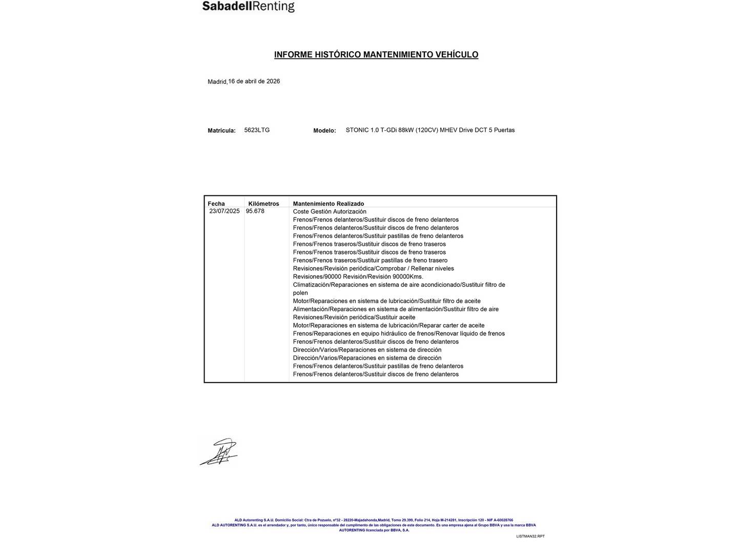 Foto del mantenimiento del KIA Stonic KIA Stonic 1.0 T-GDi MHEV Drive DCT  (120 CV)