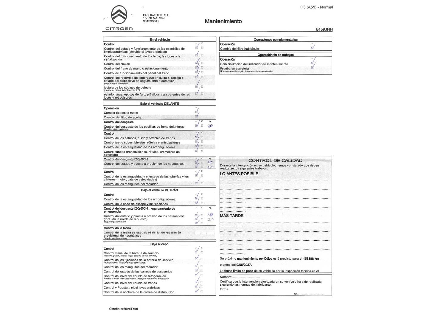 Foto del mantenimiento del Citroën C3 Citroën C3 PureTech 82 Tonic (82 CV)