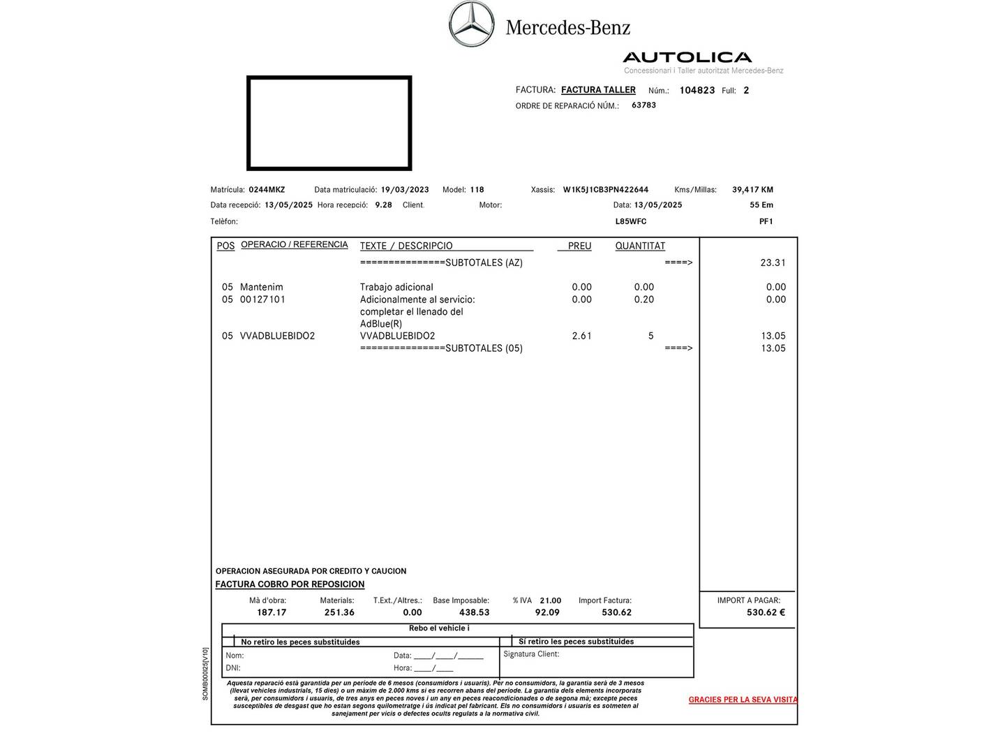 Foto del mantenimiento del Mercedes CLA Mercedes CLA 200 d (150 CV) Pack AMG