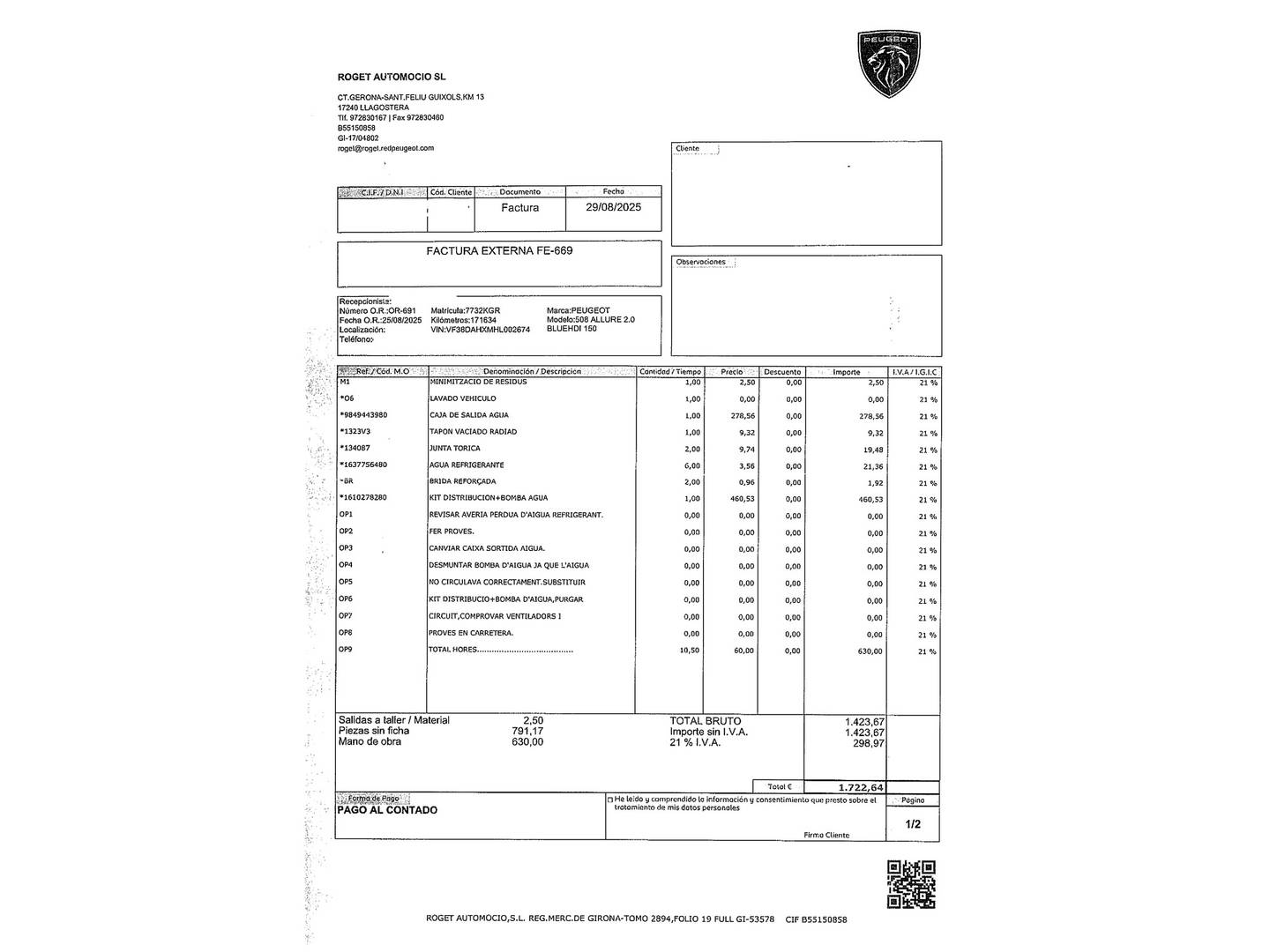 Foto del mantenimiento del Peugeot 508 Peugeot 508 2.0 BlueHDI Allure (150 CV)