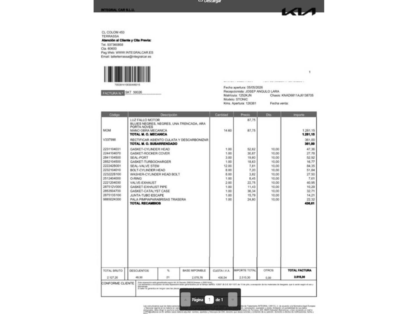 Foto del mantenimiento del KIA Stonic KIA Stonic 1.0 T-GDi Eco-Dynamic Drive (120 CV)