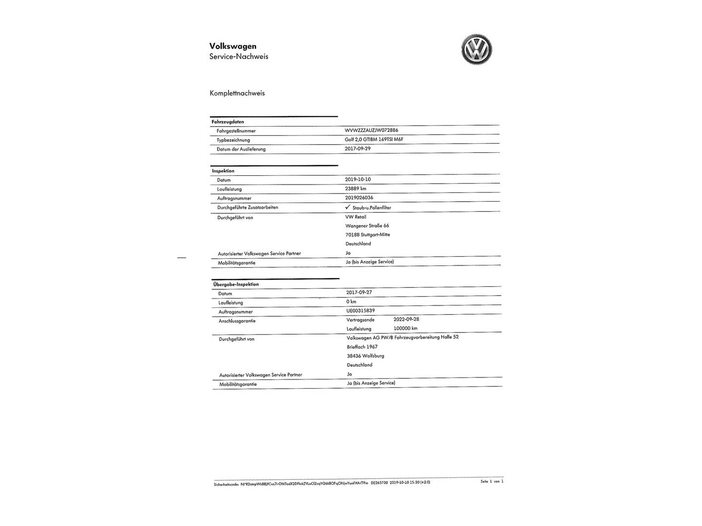 Foto del mantenimiento del Volkswagen Golf Volkswagen Golf GTI 2.0 TSI (230 CV)