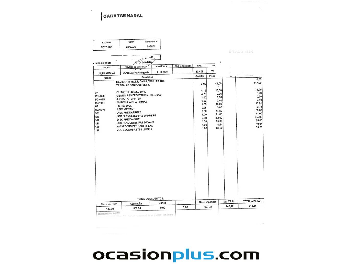 Foto del mantenimiento del Audi A4 Audi A4 2.0 TDI (150 CV)