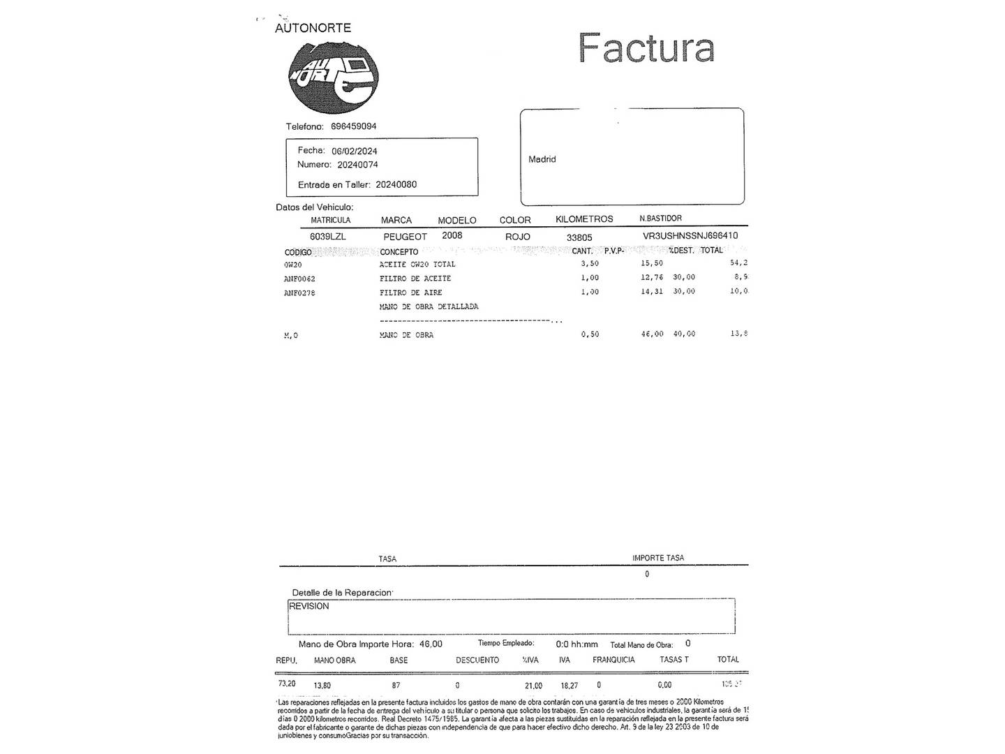 Foto del mantenimiento del Peugeot 2008 Peugeot 2008 PureTech 130 S&S Allure Pack EAT8 (130 CV)