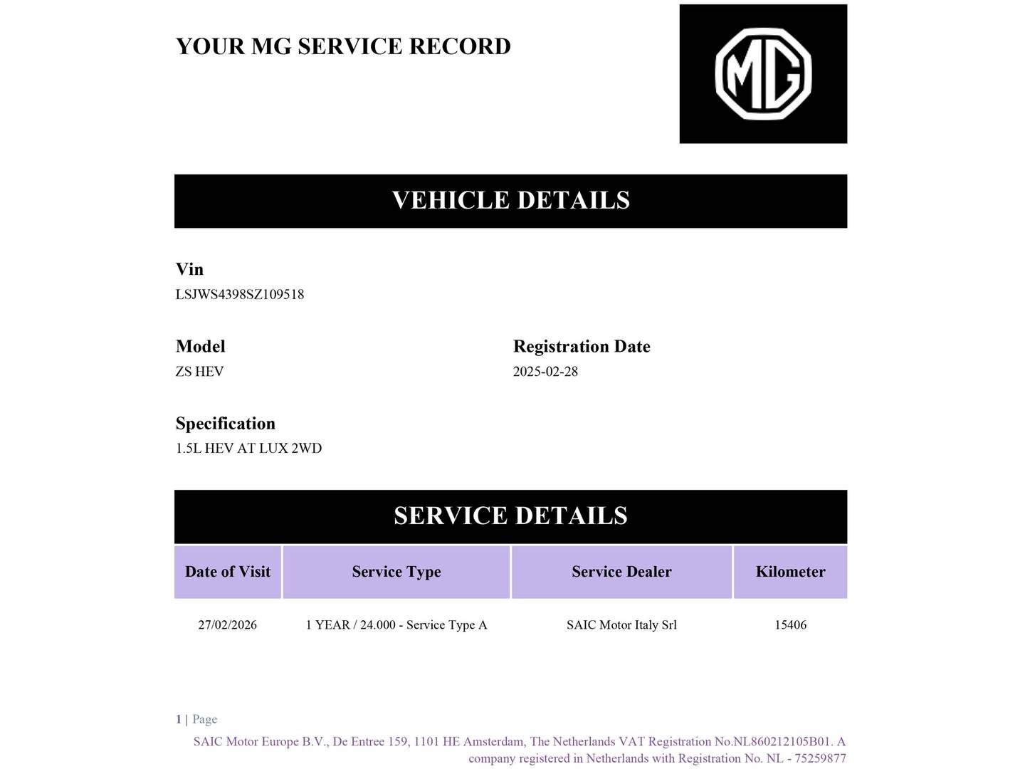 Foto del mantenimiento del MG ZS MG ZS 1.5 Hybrid+ Luxury (197 CV)