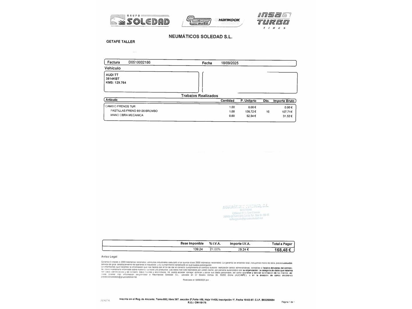 Foto del mantenimiento del Audi TT Audi TT Coupe 2.0 TFSI (230 CV)