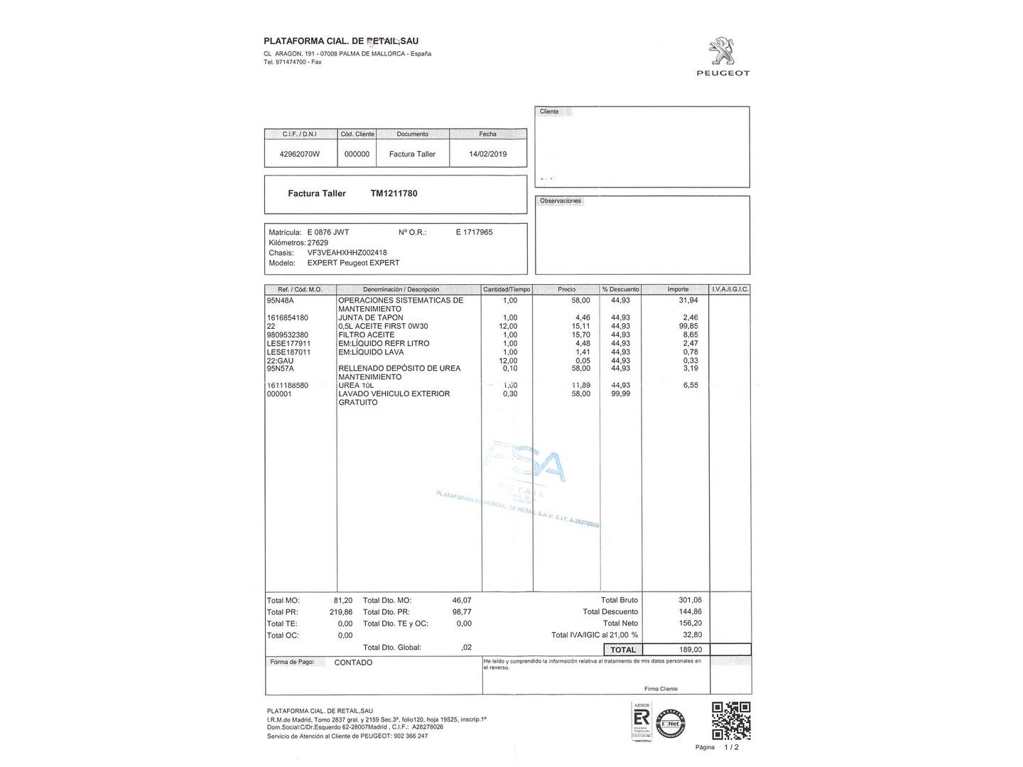 Foto del mantenimiento del Peugeot Traveller Peugeot Traveller 2.0 BlueHDi Business Standard (150 CV)9 Plazas