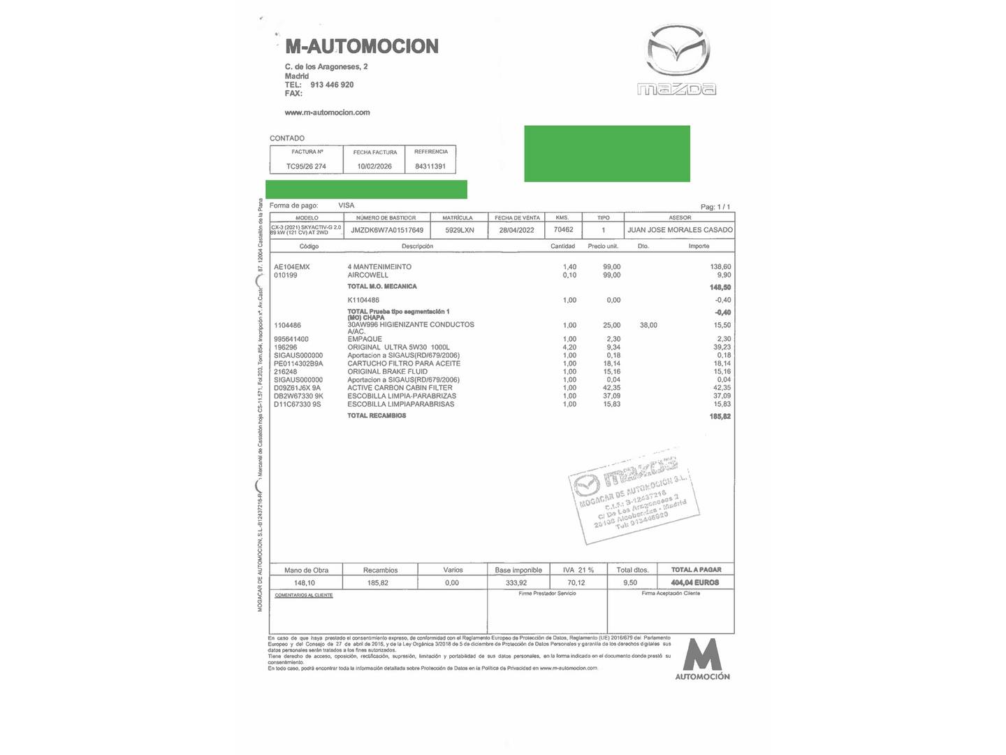 Foto del mantenimiento del Mazda CX-3 Mazda CX-3 2.0 G Zenith 2WD (121 CV)