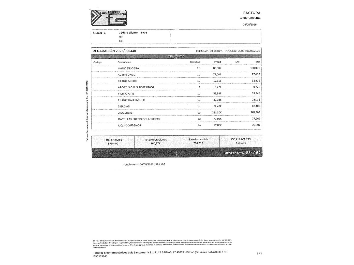 Foto del mantenimiento del Peugeot 2008 Peugeot 2008 PureTech 110 S&S Style (110 CV)