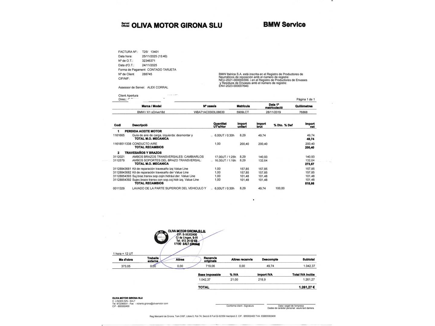 Foto del mantenimiento del BMW X1 BMW X1 sDrive18d (150 CV)