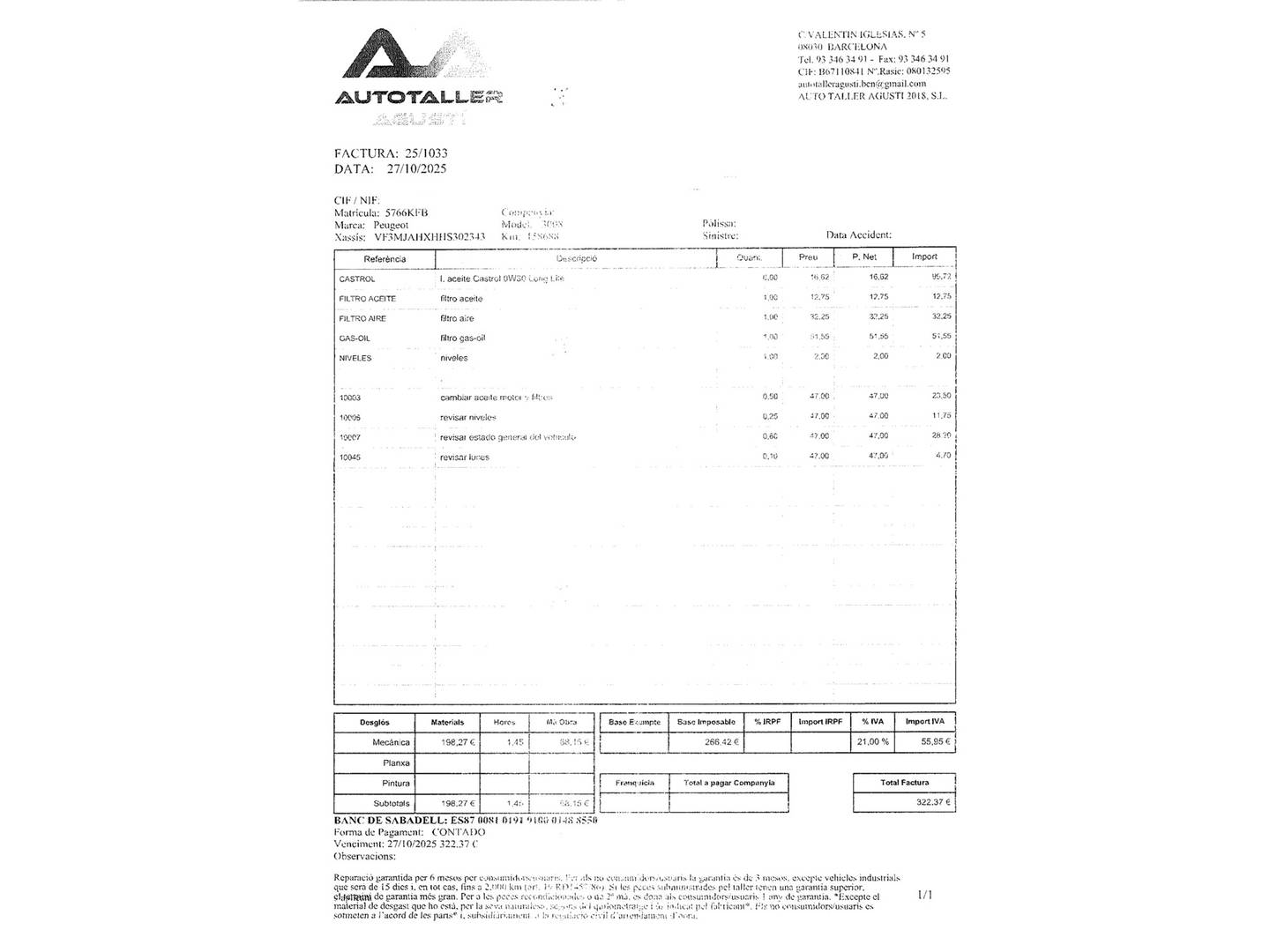 Foto del mantenimiento del Peugeot 3008 Peugeot 3008 BlueHDi 150 S&S GT Line (150 CV)