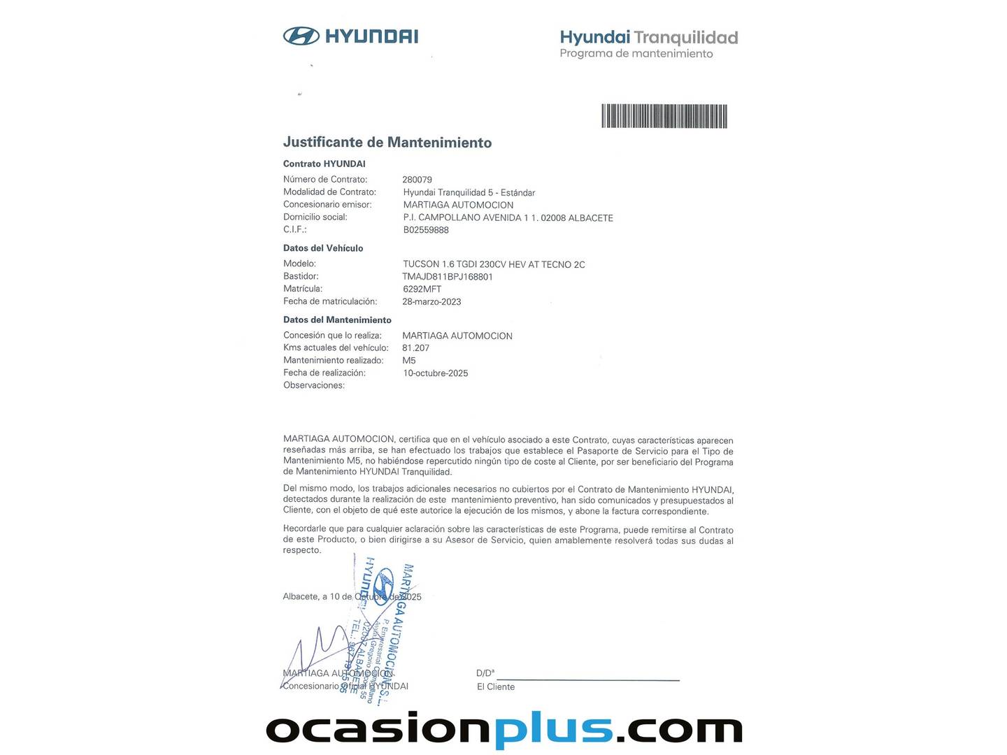 Foto del mantenimiento del Hyundai Tucson Hyundai Tucson 1.6 TGDI HEV Tecno Auto 2C (230 CV)