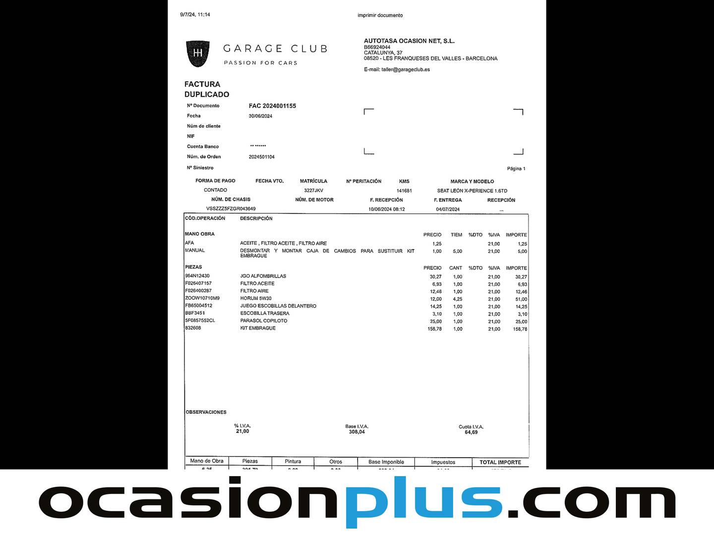 Foto del mantenimiento del Seat León SEAT León ST 1.6 TDI S&S X-perience 2Drive (110 CV)