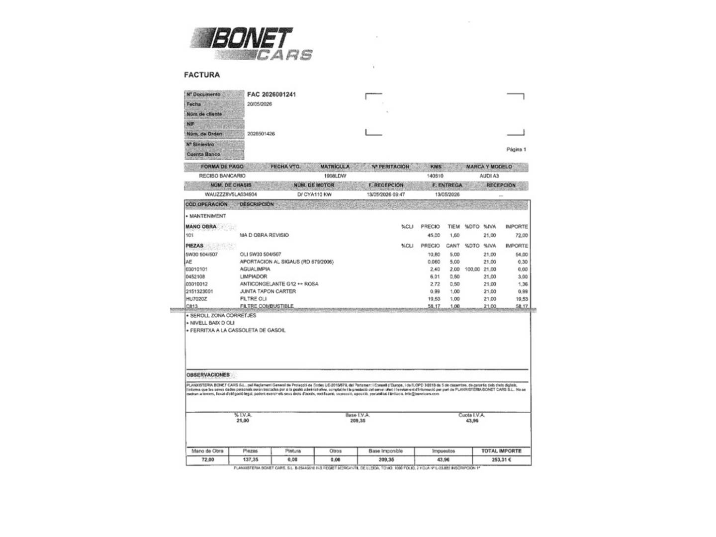 Foto del mantenimiento del Audi A3 Audi A3 Sportback Black line 35 TDI (150 CV) S tronic Pack S-line