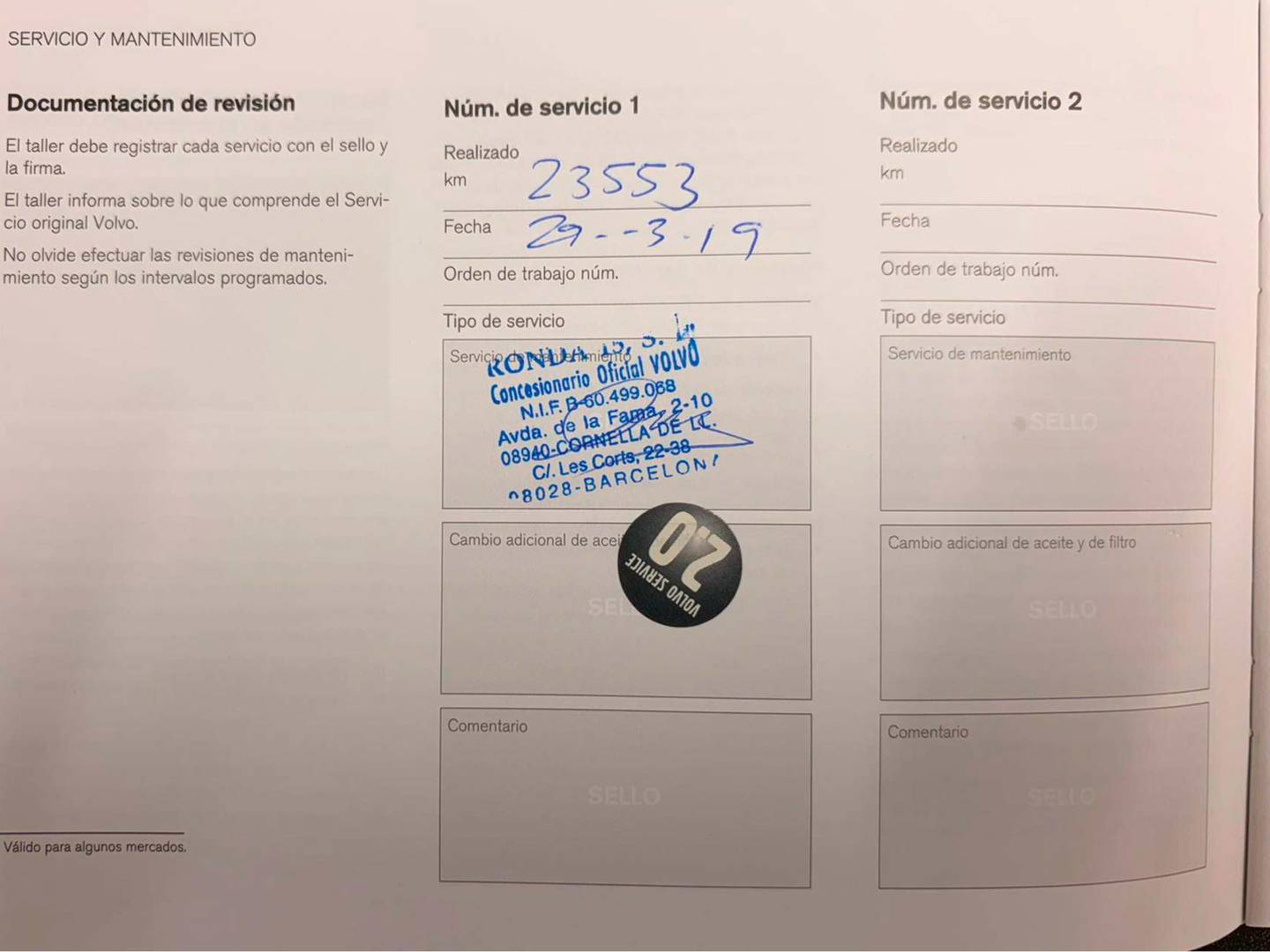 Foto del mantenimiento del Volvo V40 Volvo V40 T2 Kinetic (122 CV)