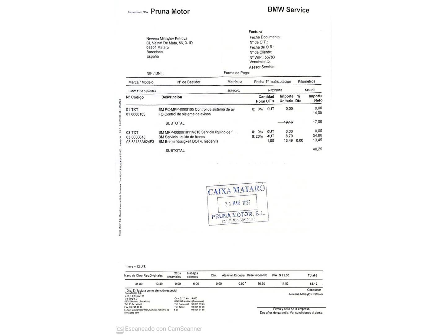 Foto del mantenimiento del BMW Serie 1 BMW Serie 1 116d (116 CV) Pack M