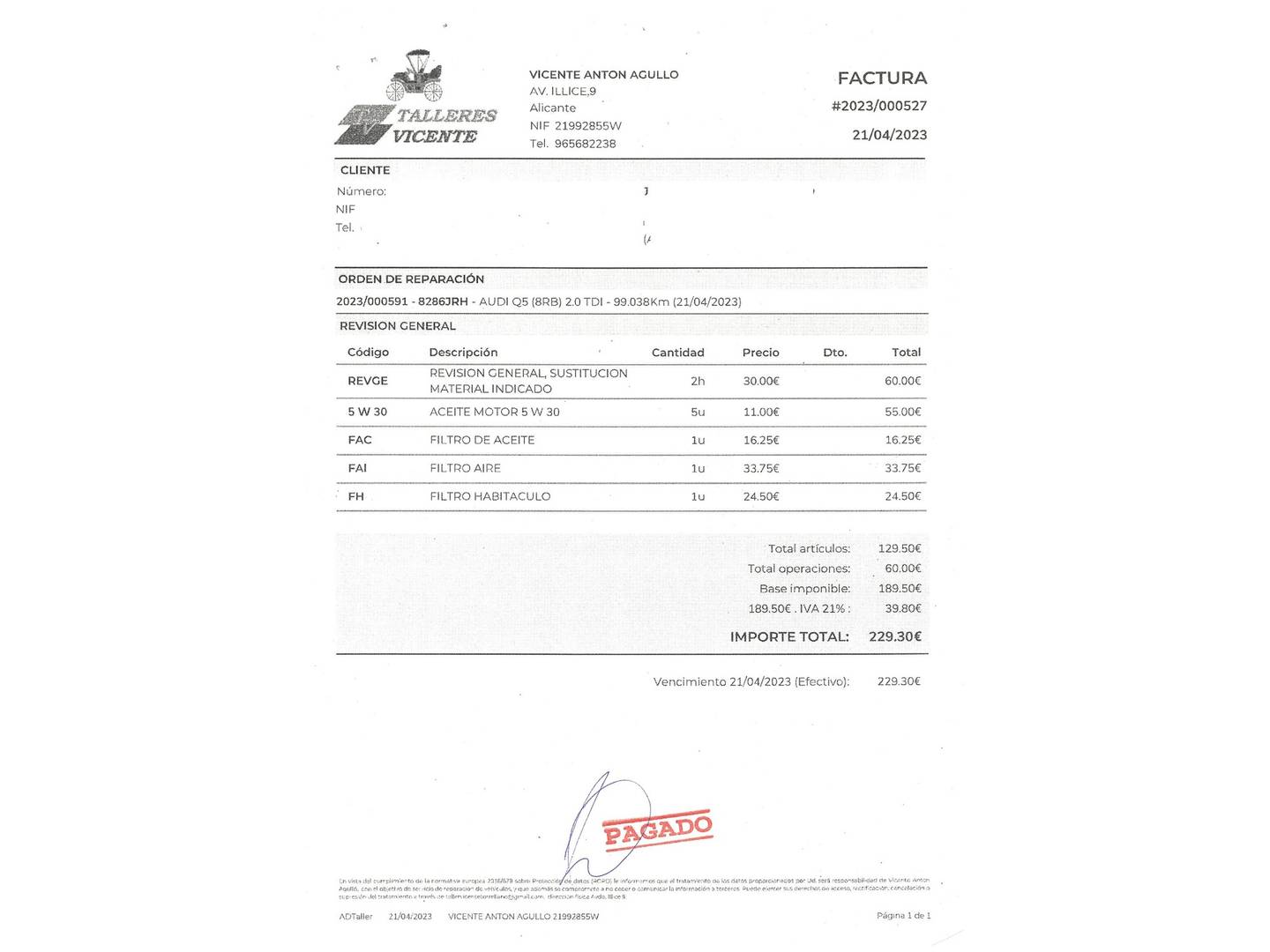 Foto del mantenimiento del Audi Q5 Audi Q5 Advanced edition 2.0 TDI ultra (150 CV)