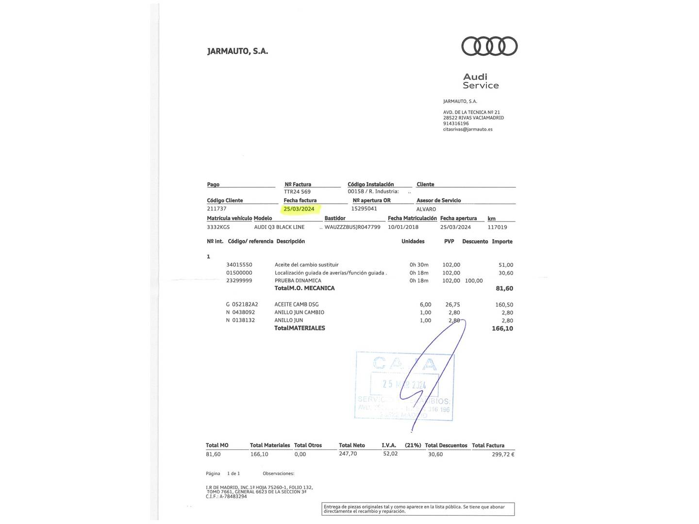 Foto del mantenimiento del Audi Q3 Audi Q3 sport edition 2.0 TDI (150 CV) S tronic