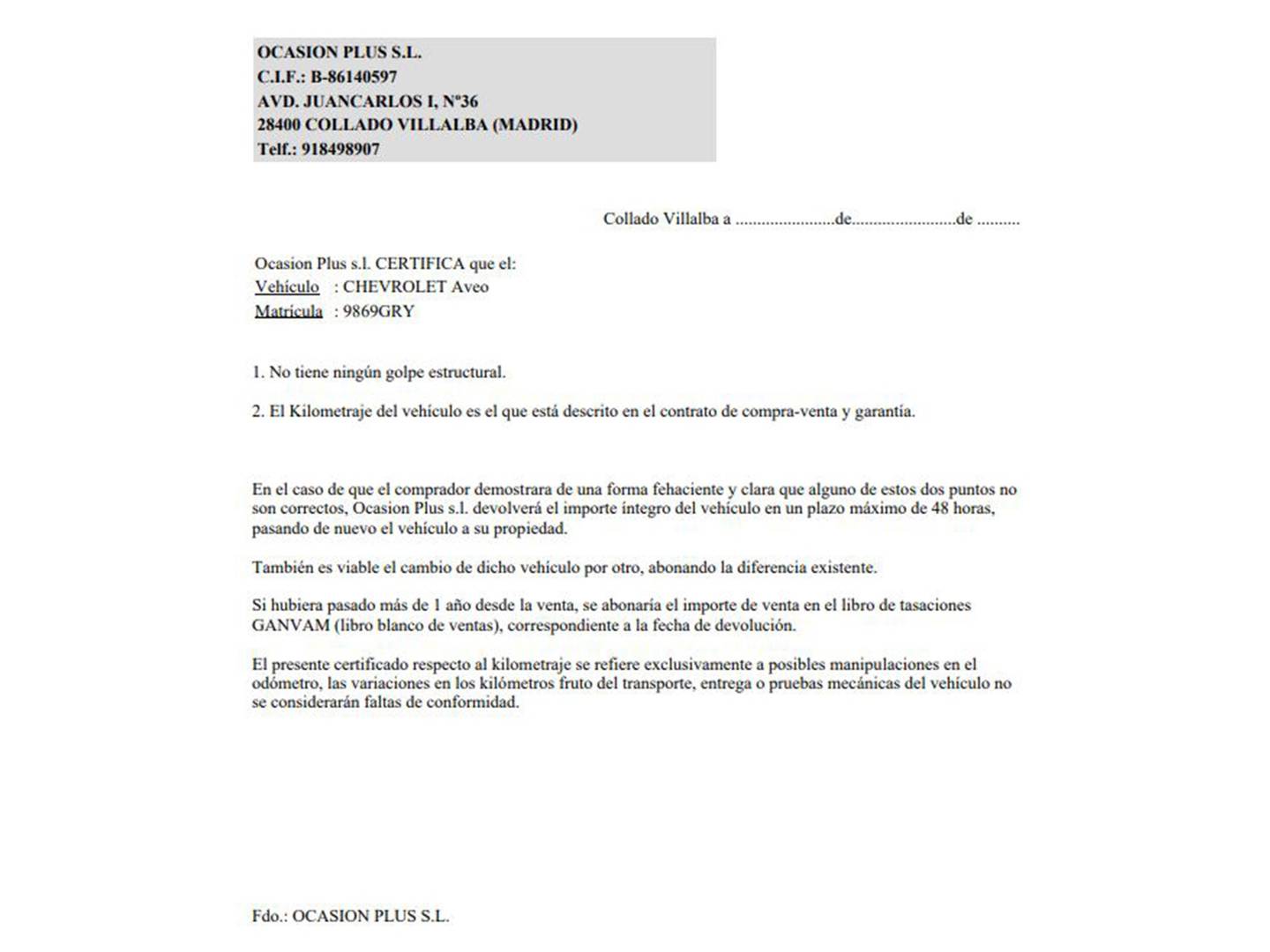 Foto del certificado del Chevrolet Aveo Chevrolet Aveo 1.2 16v LS (84 CV)