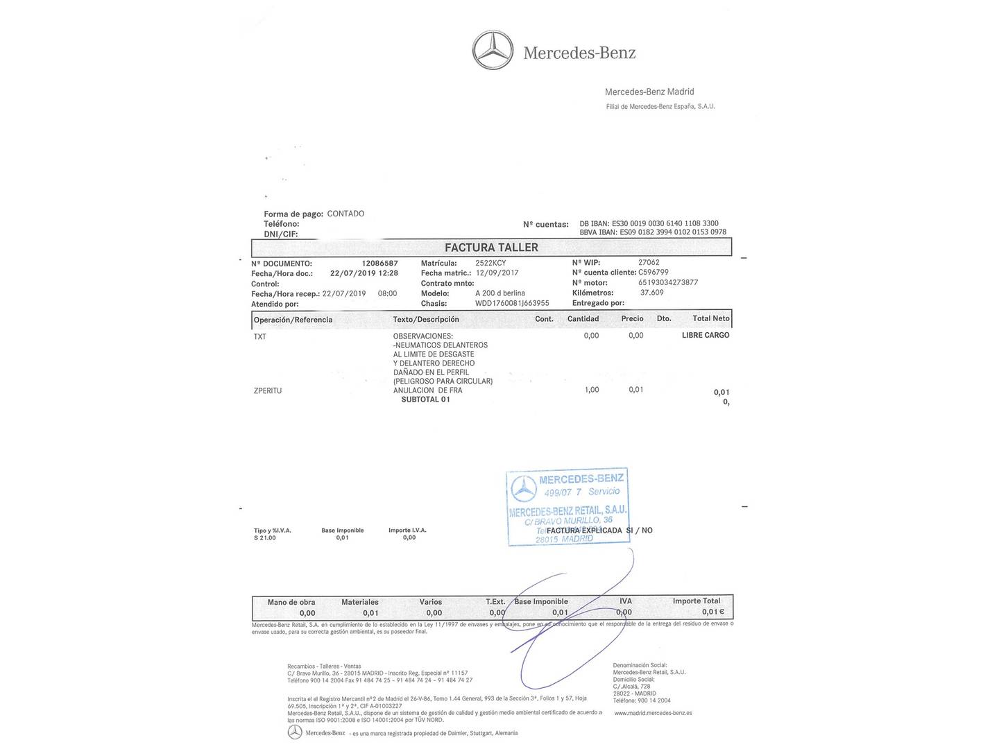 Foto del mantenimiento del Mercedes Clase A Mercedes Clase A Clase A 200 d (136 CV) Pack AMG